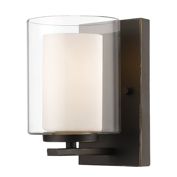 Z-Lite Willow 1 Light Wall Sconce, Olde Bronze & Clear Outside with Matte Opal Inside 426-1S-OB - main
